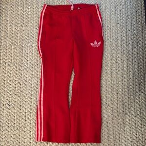 adidas Red Track Pants with White Stripes